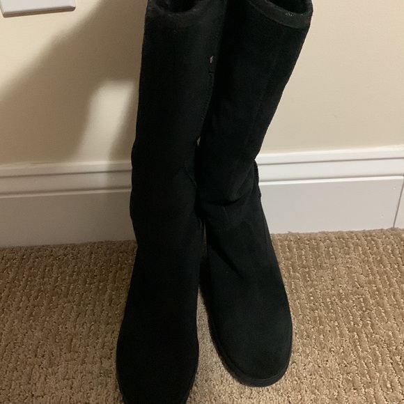 UGG Suede Fur Black Wedge Boots - Picture 2 of 7
